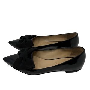 M Gemi Black Bow Pointed Toe Patent Leather Flats Woman's Size EU 35.5